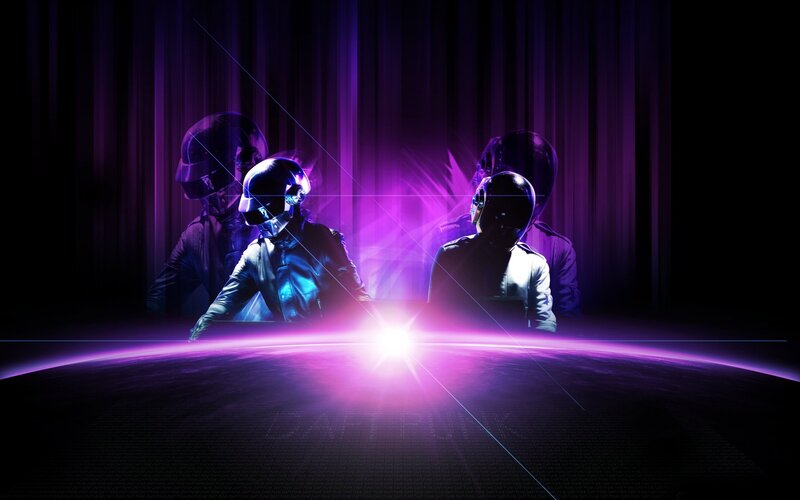 Two Figures in Helmets — Purple, Dramatic, Night, Digital Art, Purple Light, Curtain