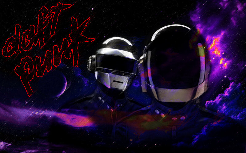 Two Figures in Helmets — Purple, Dramatic, Night, Digital Art, Space