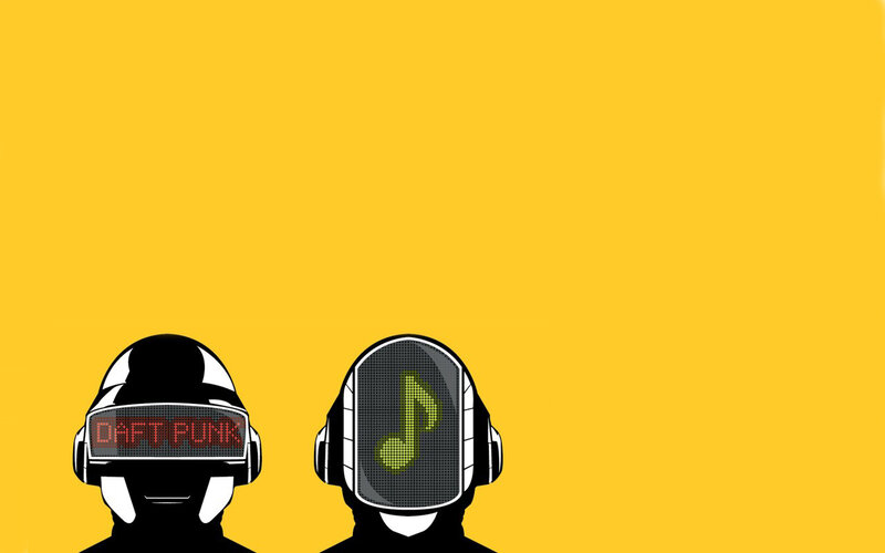 Two Figures in Helmets — Yellow, Minimalist, Digital Art