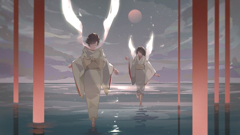 Two Figures in Kimonos — Gray