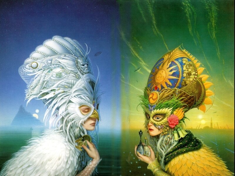 Two Figures in Ornate Masks