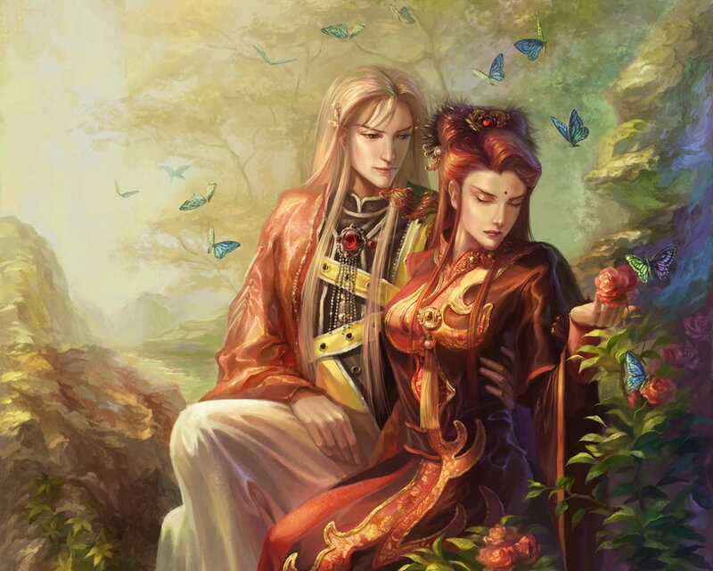 Two Figures in Ornate Robes — Gold