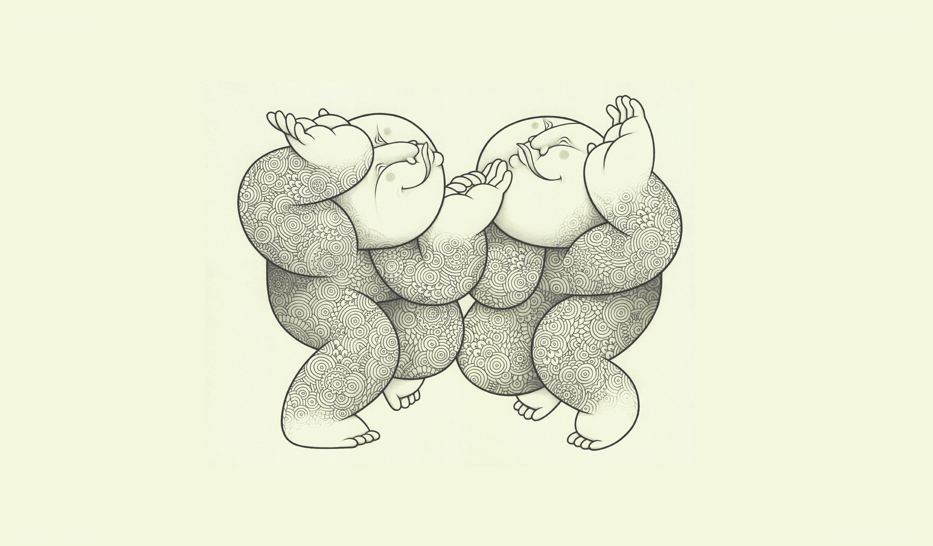 Two figures in patterned art