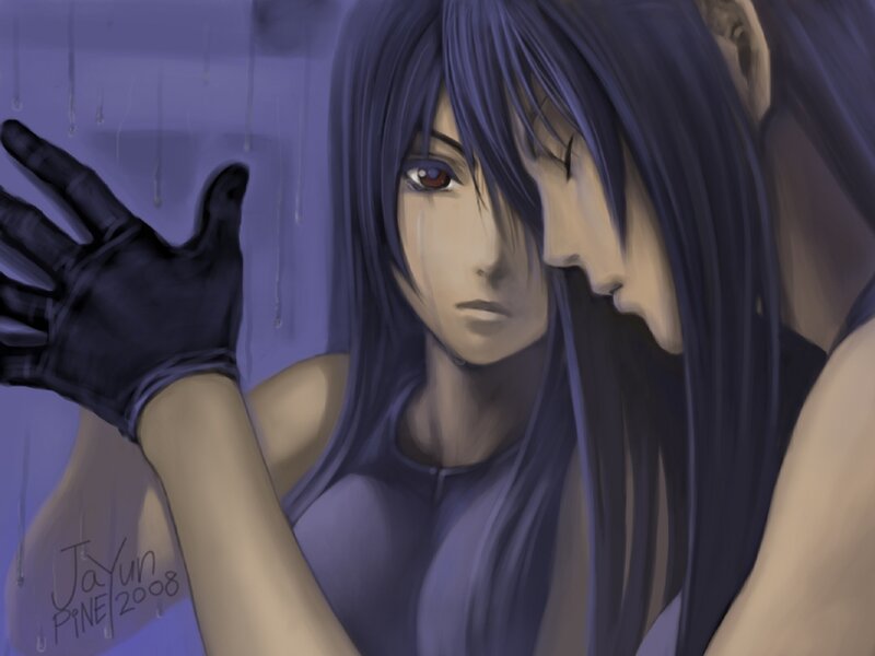 Two Figures in Rain — Purple