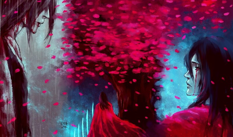 Two Figures in Red Cloak