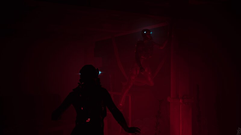 Two Figures in Red Light