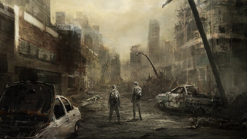 Two Figures in Ruined City