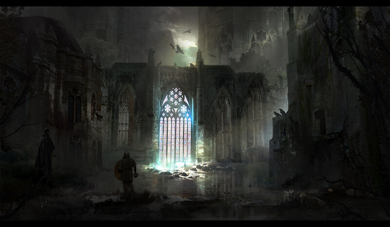 Two Figures in Ruins — Gray