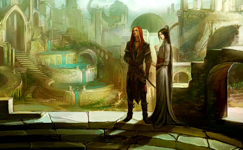 Two Figures in Ruins — Green