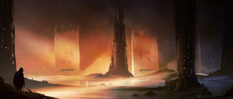 Two Figures in Ruins — Orange