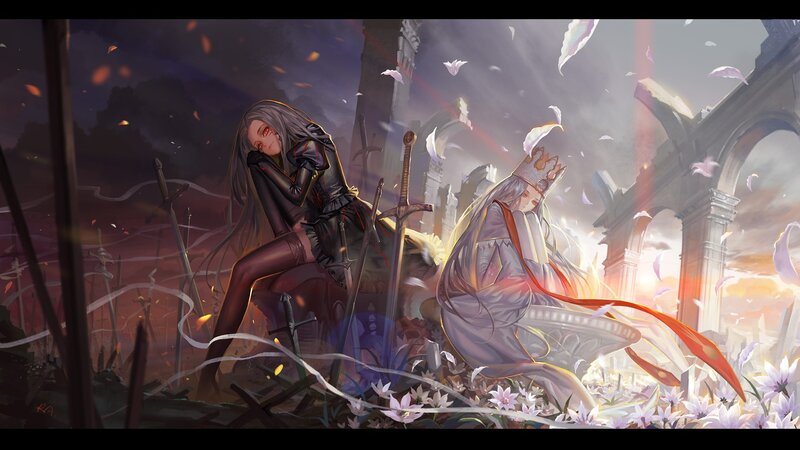Two Figures in Ruins — Purple