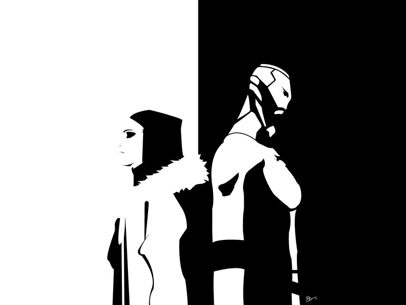 Two figures in silhouette