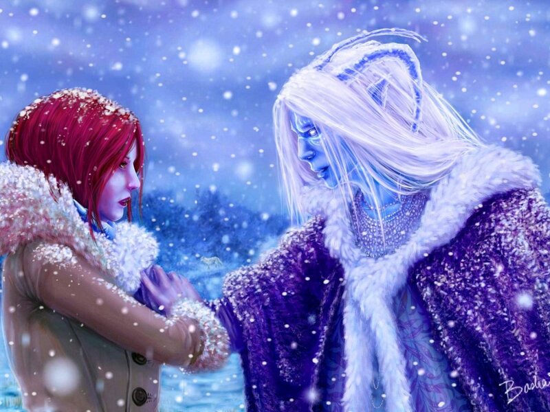 Two Figures in Snow — Blue, Dramatic