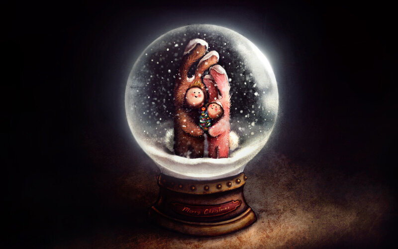 Two Figures in Snow Globe
