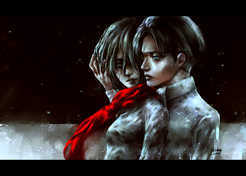 Two Figures in Snow — Red