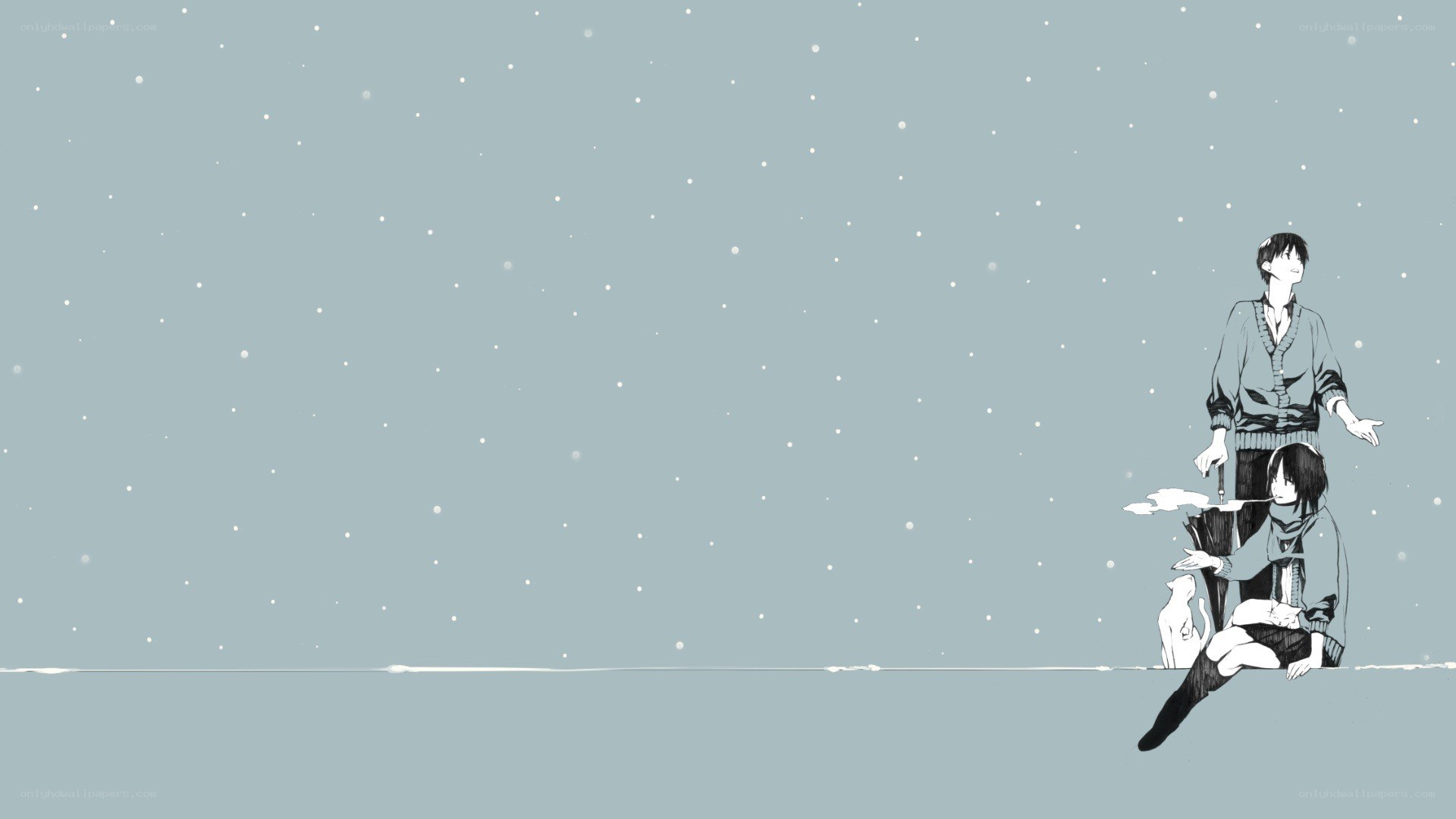Two figures in snowfall