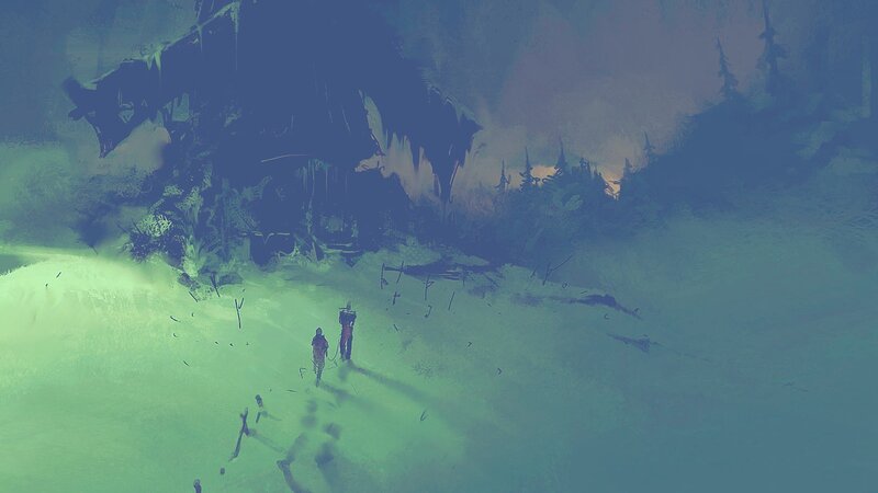 Two Figures in Snowy Landscape — Green
