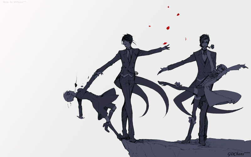 Two Figures in Suits Dancing