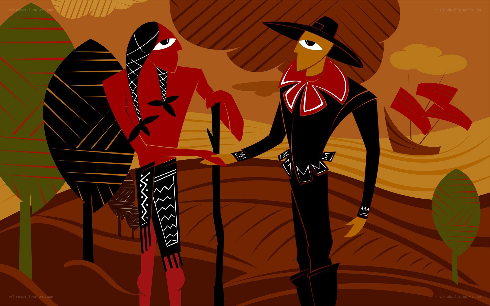 Two figures in traditional attire
