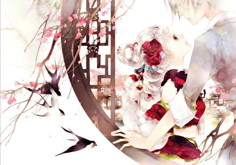 Two Figures in Traditional Clothing — White, Serene