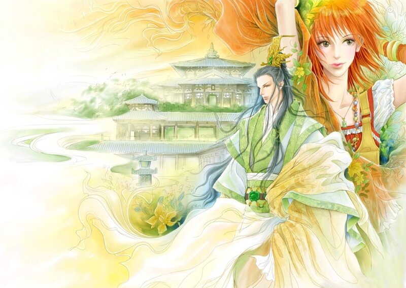 Two Figures in Traditional Clothing — Yellow