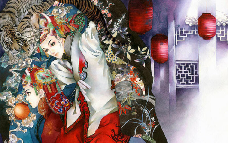 Two Figures in Traditional Costumes