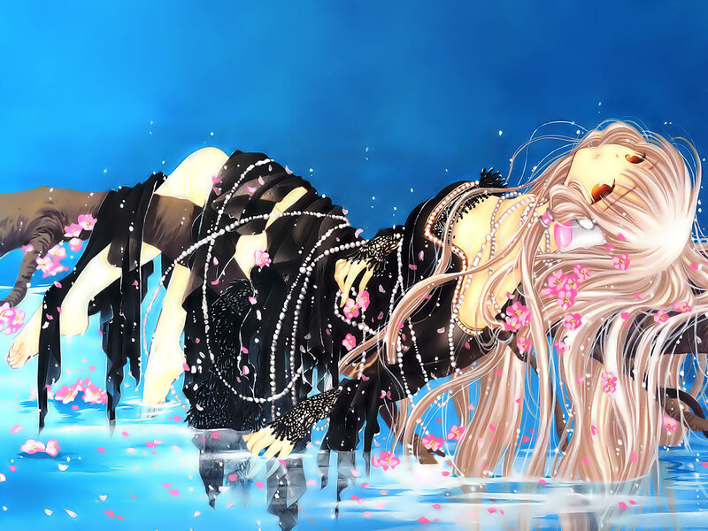 Two Figures in Water — Blue, Serene, Digital Art
