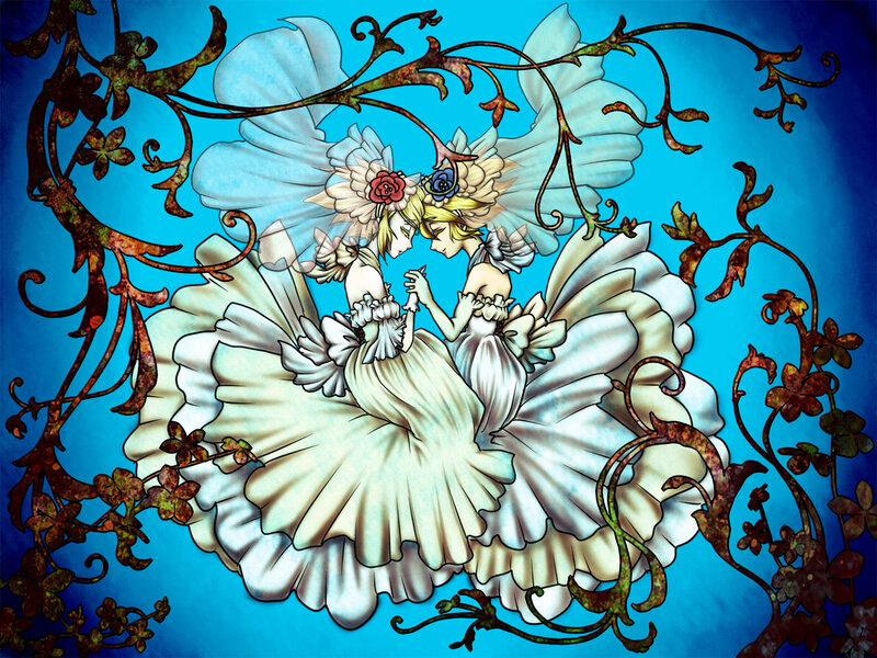 Two Figures in White Dresses — Blue