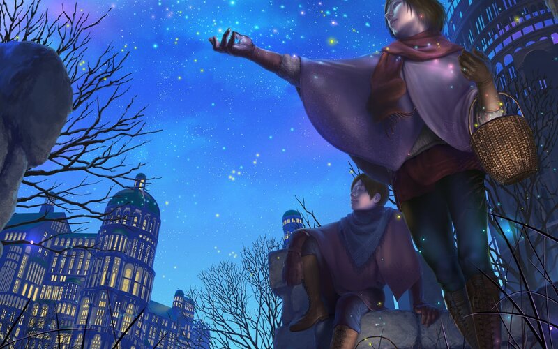 Two Figures in Winter City