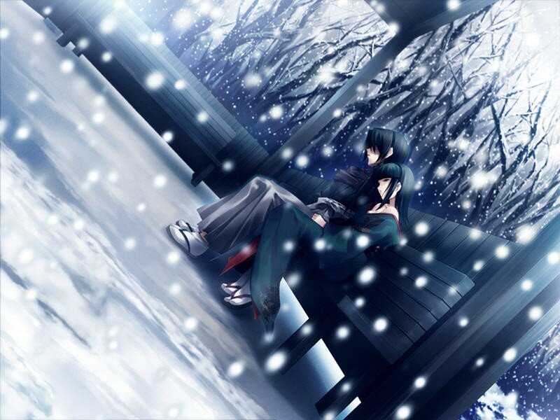 Two figures in winter snow