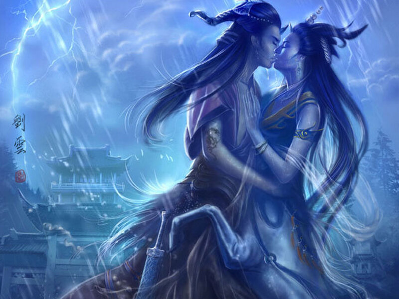 Two Figures Kissing — Blue