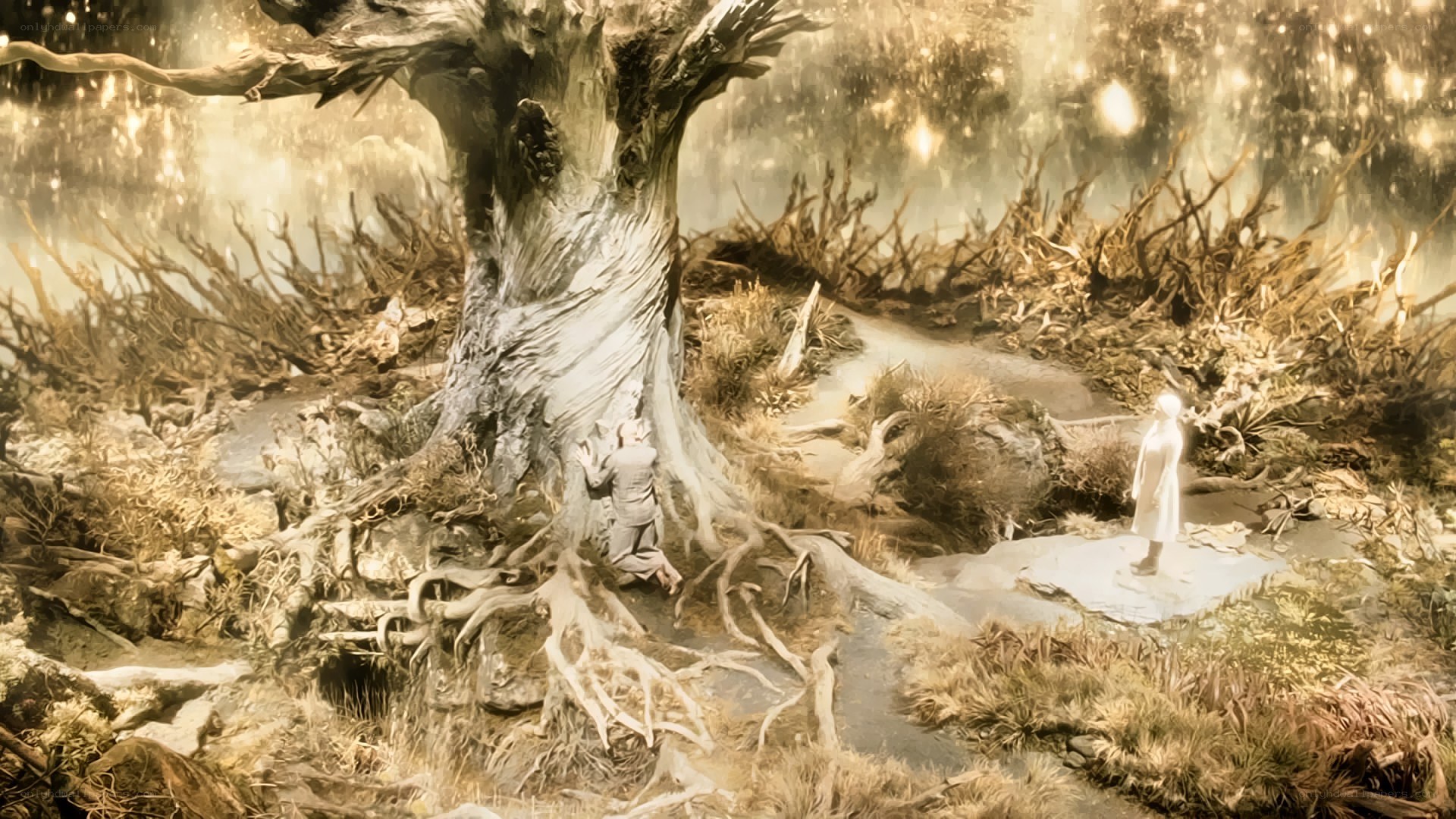 two figures near a giant tree