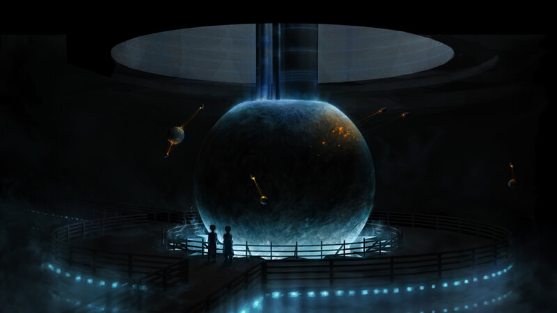 Two Figures Observing Planet