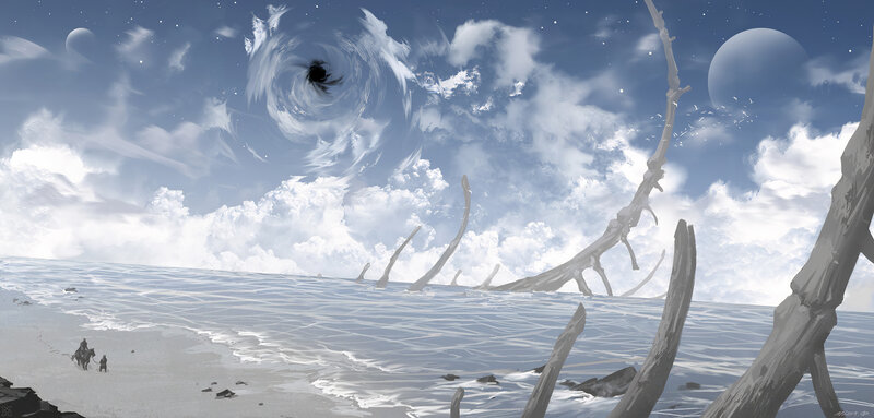 Two Figures on a Beach — Blue, Dramatic