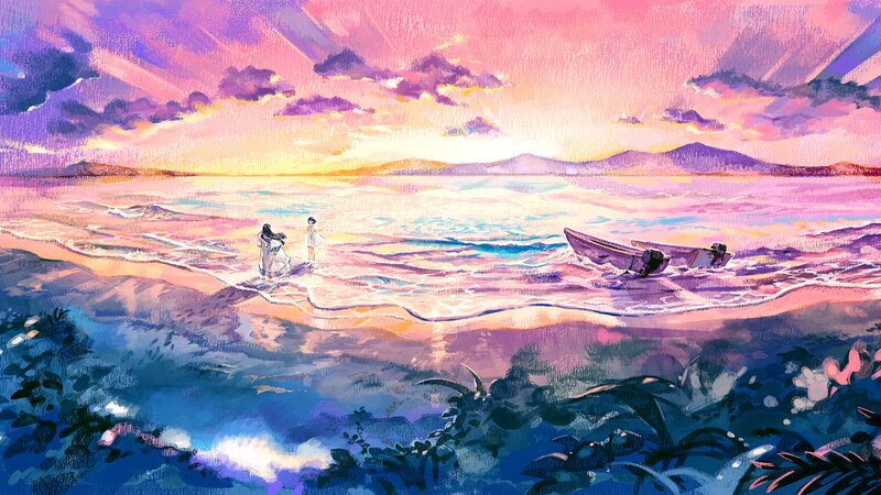 Two Figures on a Beach — Pink