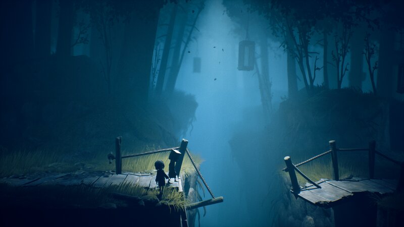 Two Figures on a Bridge — Blue, Mysterious, Night