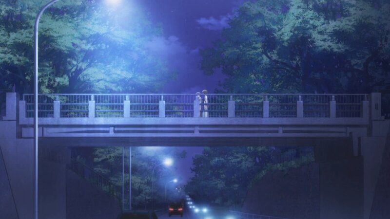 Two Figures on a Bridge — Blue, Serene