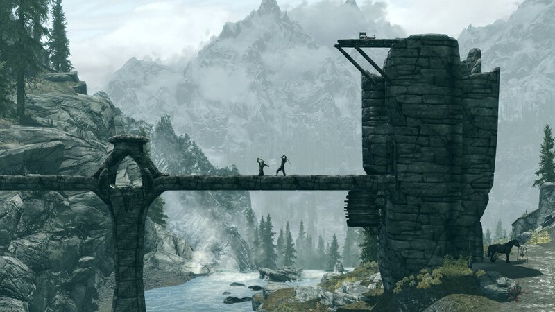 Two Figures on a Bridge — Gray
