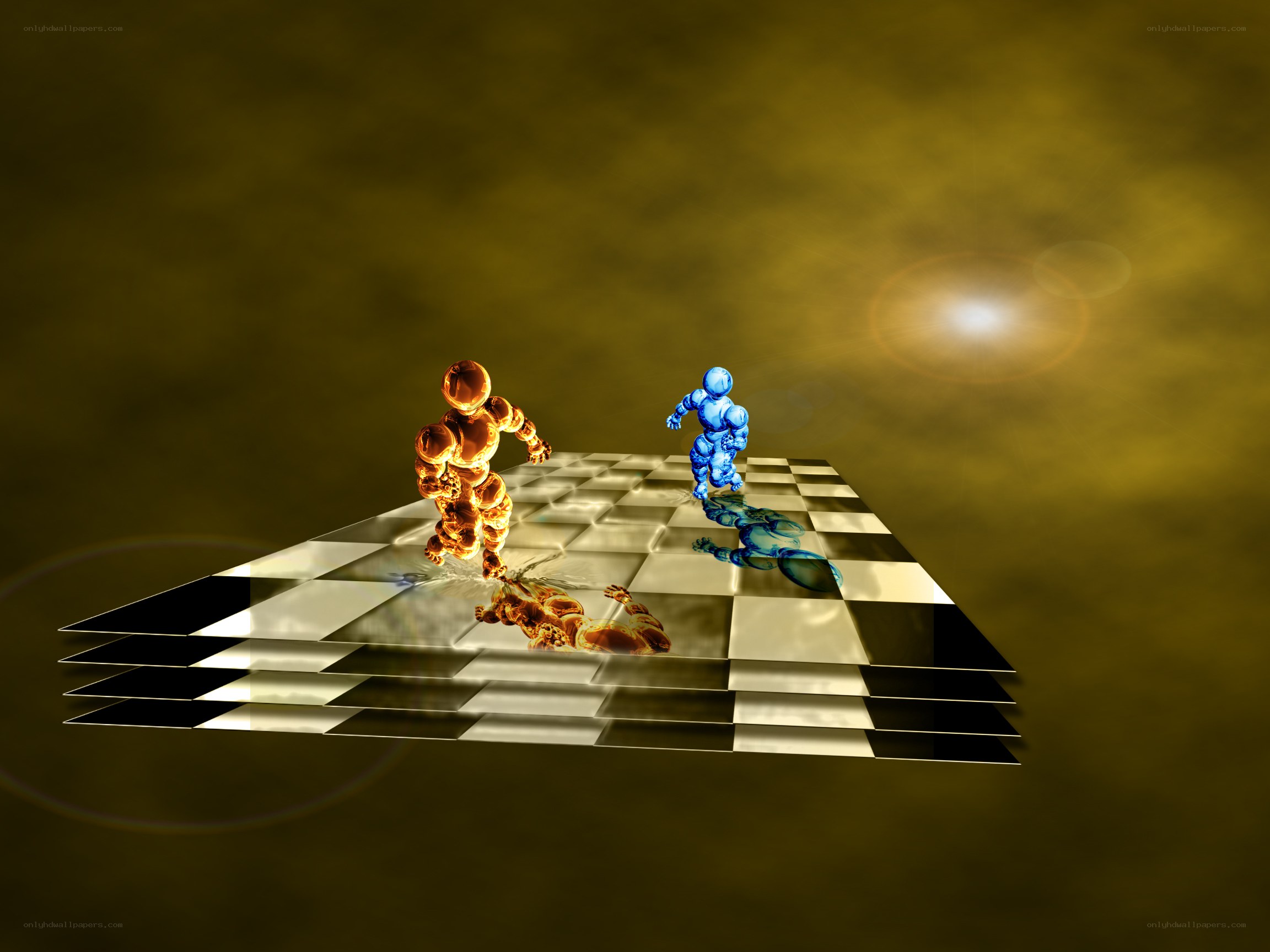 Two figures on a chessboard