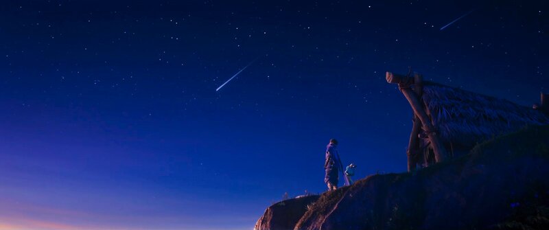 Two Figures on a Cliff — Blue, Serene, Night, 3d Render
