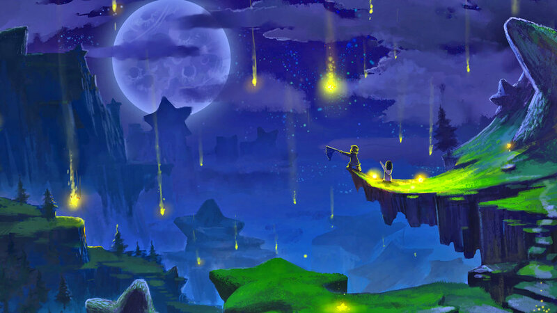 Two Figures on a Cliff — Blue, Serene, Night