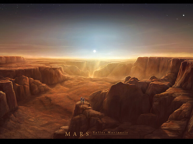 Two Figures on a Cliff — Brown, Dramatic, Sunset, Digital Art