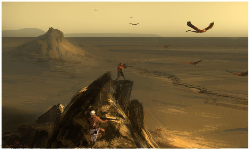 Two Figures on a Cliff — Brown