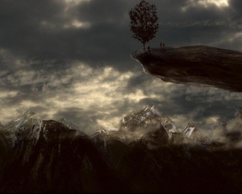 Two Figures on a Cliff — Gray