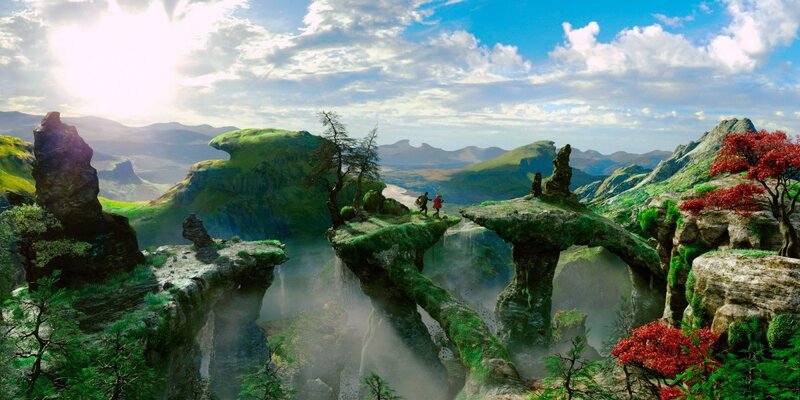 Two Figures on a Cliff — Green, Serene, Afternoon, Digital Art