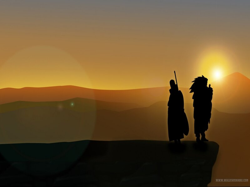 Two Figures on a Cliff — Orange, Dramatic, Sunrise