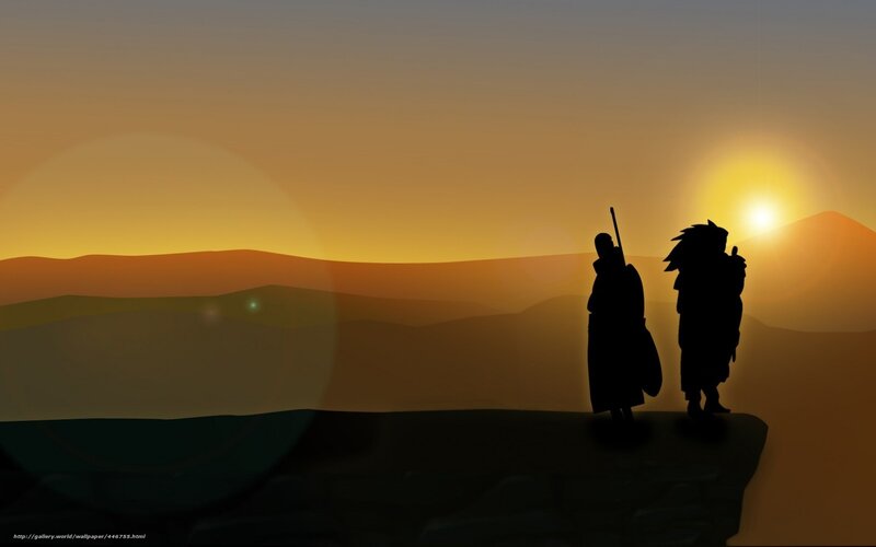 Two Figures on a Cliff — Orange, Dramatic, Sunset, Digital Art, Silhouette
