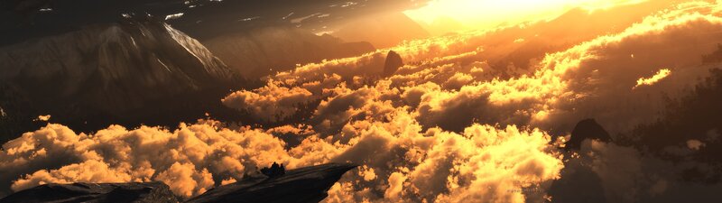 Two Figures on a Cliff — Orange, Dramatic, Sunset, Digital Art