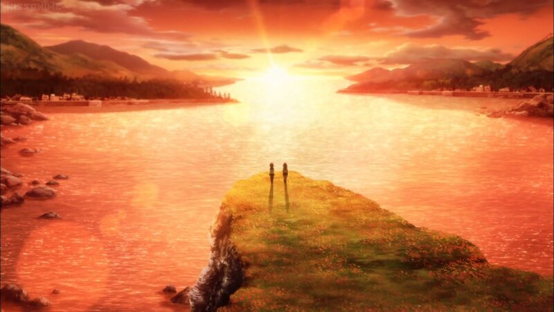 Two Figures on a Cliff — Orange, Serene, Sunset