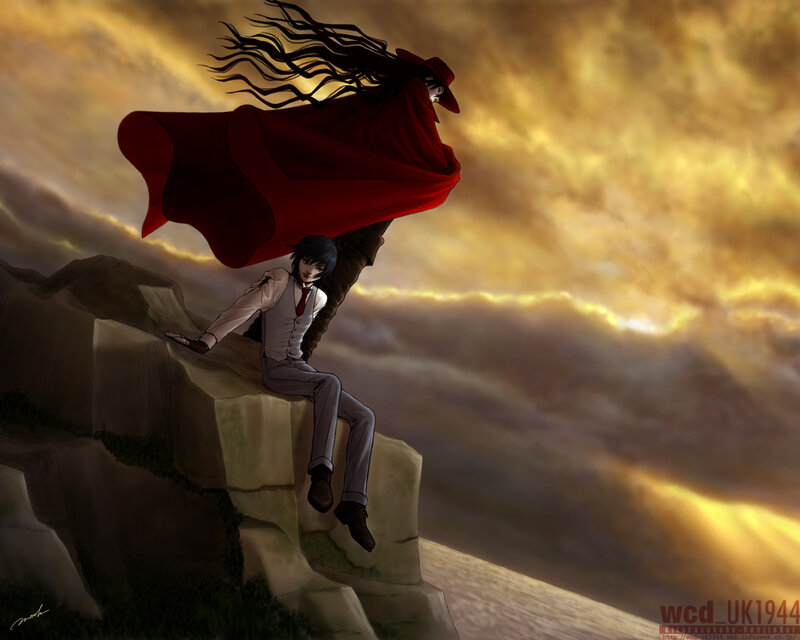 Two Figures on a Cliff — Red, Dramatic